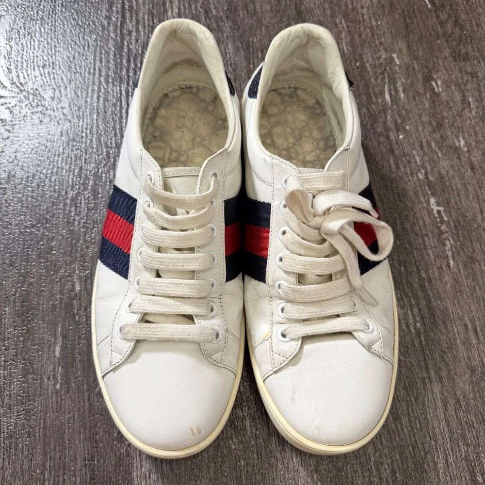 Gucci Ace Sneakers Mens White Navy Red Web Stripe 8 Leather Low Top Trainers